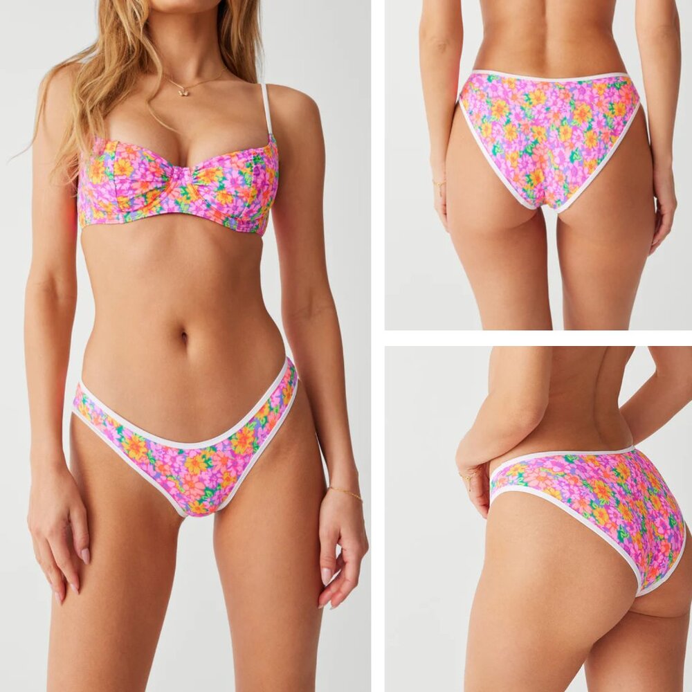 Frankie's Bikinis Pink Floral Print Bikini Bottom